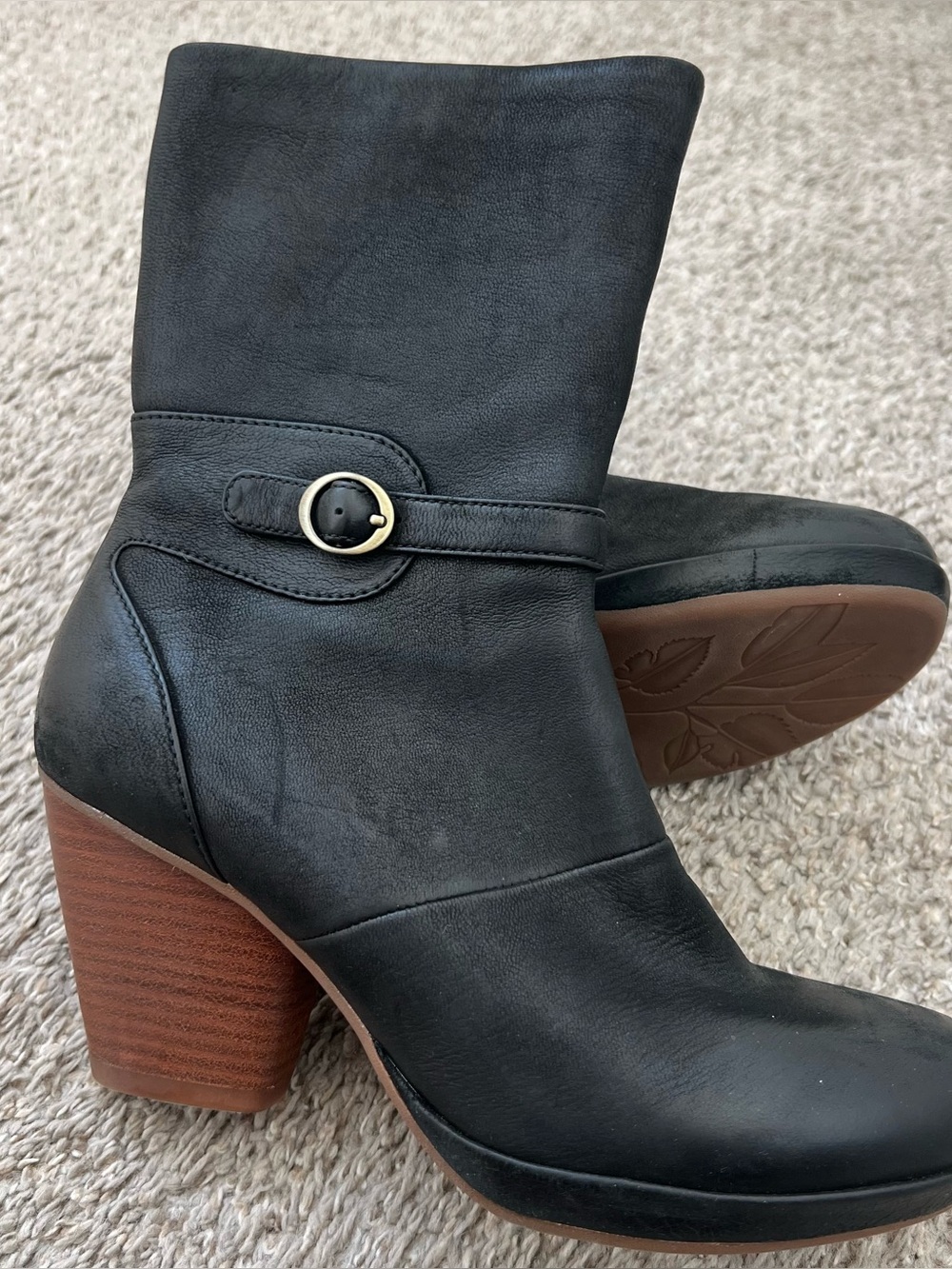 Dansko Black Leather Mid-Calf Heeled Boot with Buckle Size 39